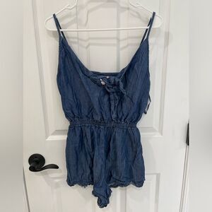 Mossimo Supply Co Denim Blue Tie Front Elastic Waist Romper Women’s Size XS